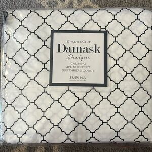 New! Macy’s Charter Club Damask Collection 550 Thread Cnt 4pc Cal King Sheet Set